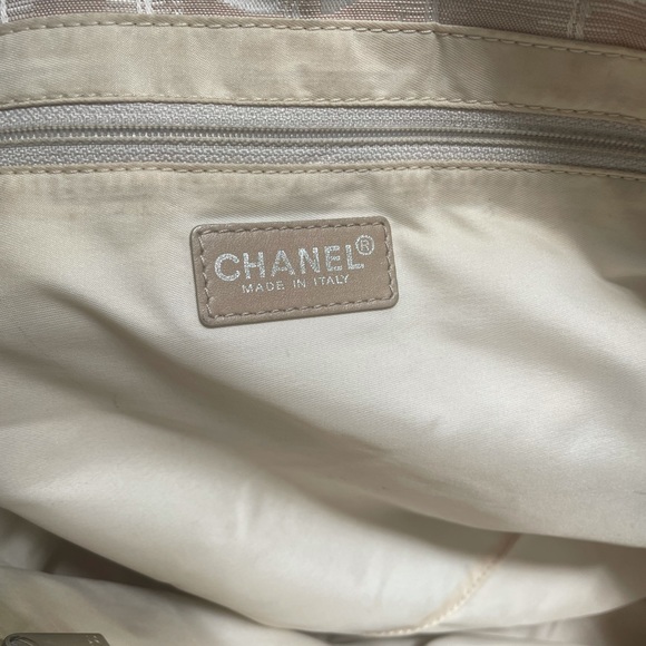 Chanel 💕Travel Tote Fabric Leather Strap Pink Tan Quilted Appearance CC Logo - Picture 5 of 14